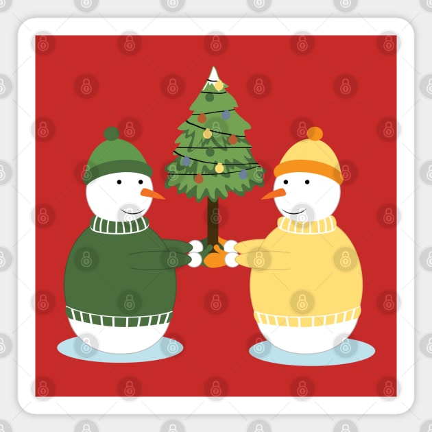 Cute snowmen and Christmas tree Magnet by grafart